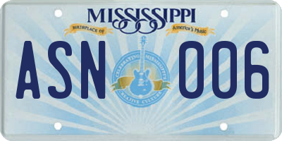 MS license plate ASN006