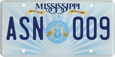 MS license plate ASN009
