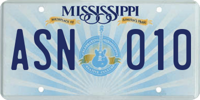 MS license plate ASN010