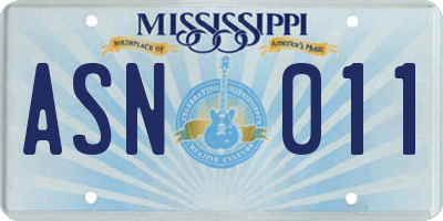 MS license plate ASN011