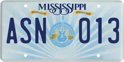 MS license plate ASN013