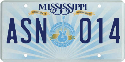 MS license plate ASN014