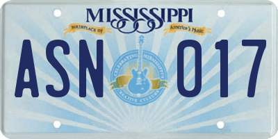 MS license plate ASN017