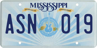 MS license plate ASN019