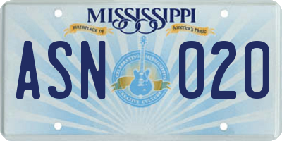 MS license plate ASN020