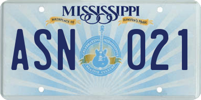 MS license plate ASN021