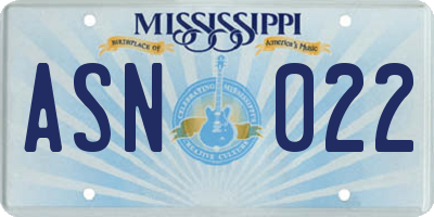 MS license plate ASN022