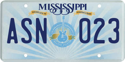 MS license plate ASN023
