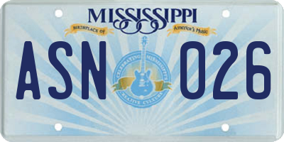 MS license plate ASN026
