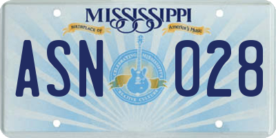 MS license plate ASN028