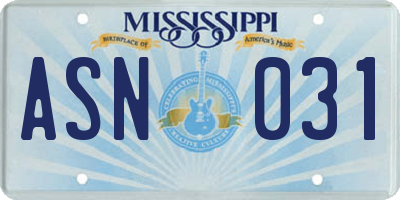 MS license plate ASN031
