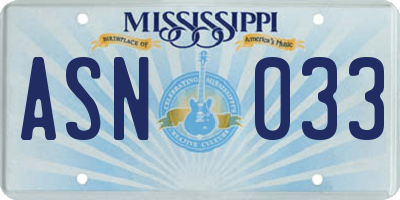 MS license plate ASN033