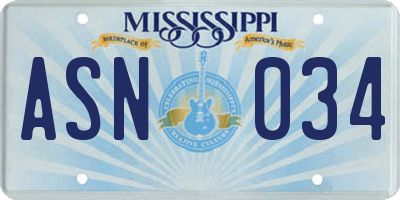 MS license plate ASN034