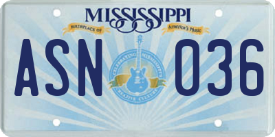 MS license plate ASN036