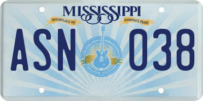 MS license plate ASN038