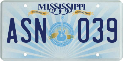 MS license plate ASN039