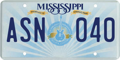 MS license plate ASN040