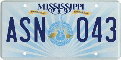 MS license plate ASN043