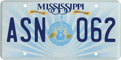 MS license plate ASN062