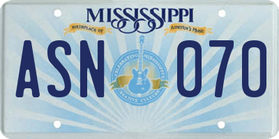 MS license plate ASN070