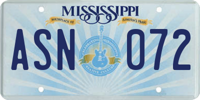 MS license plate ASN072