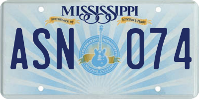 MS license plate ASN074