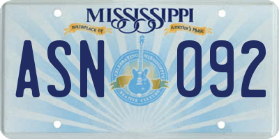 MS license plate ASN092