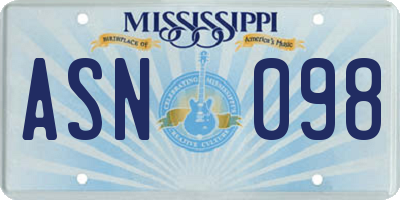 MS license plate ASN098
