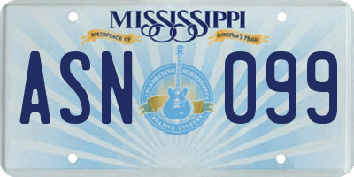 MS license plate ASN099