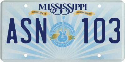 MS license plate ASN103