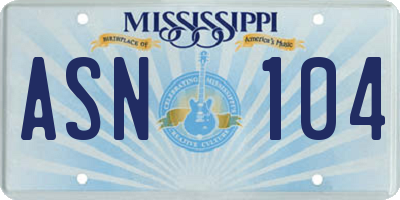 MS license plate ASN104