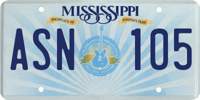 MS license plate ASN105