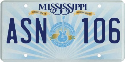 MS license plate ASN106