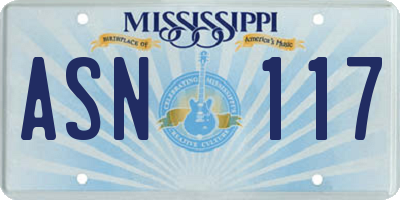 MS license plate ASN117