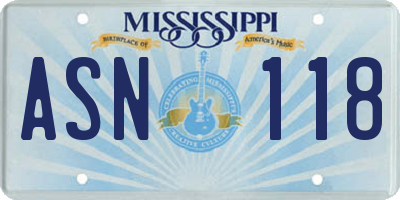 MS license plate ASN118