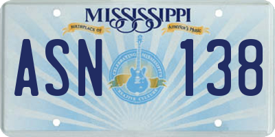 MS license plate ASN138