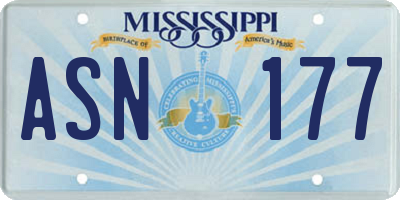MS license plate ASN177
