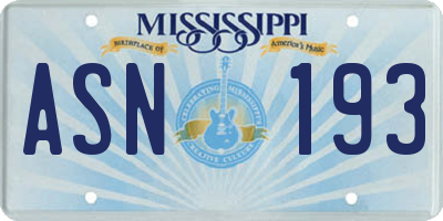 MS license plate ASN193