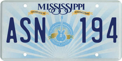 MS license plate ASN194