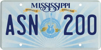 MS license plate ASN200