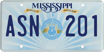 MS license plate ASN201