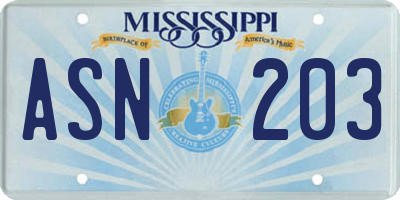 MS license plate ASN203