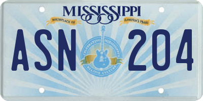 MS license plate ASN204