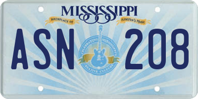 MS license plate ASN208