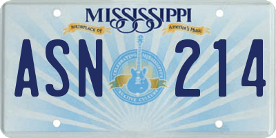 MS license plate ASN214