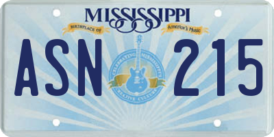 MS license plate ASN215