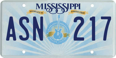 MS license plate ASN217