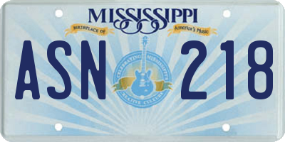 MS license plate ASN218
