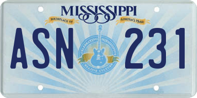 MS license plate ASN231