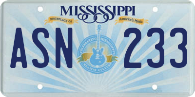 MS license plate ASN233